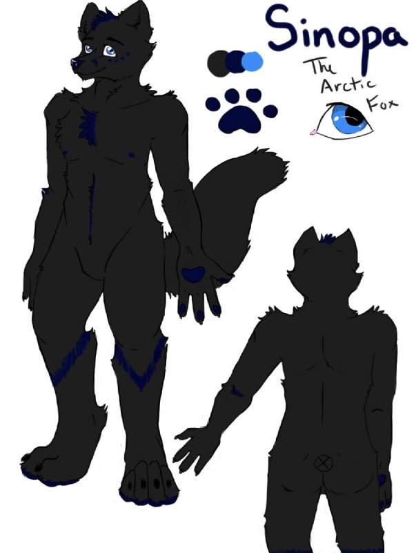 anthro black_body black_fur blue_body blue_eyes blue_fur color_swatch fur male solo text skytea sinopa_wicasa arctic_fox canid canine fox mammal true_fox 3:4 character_name english_text model_sheet