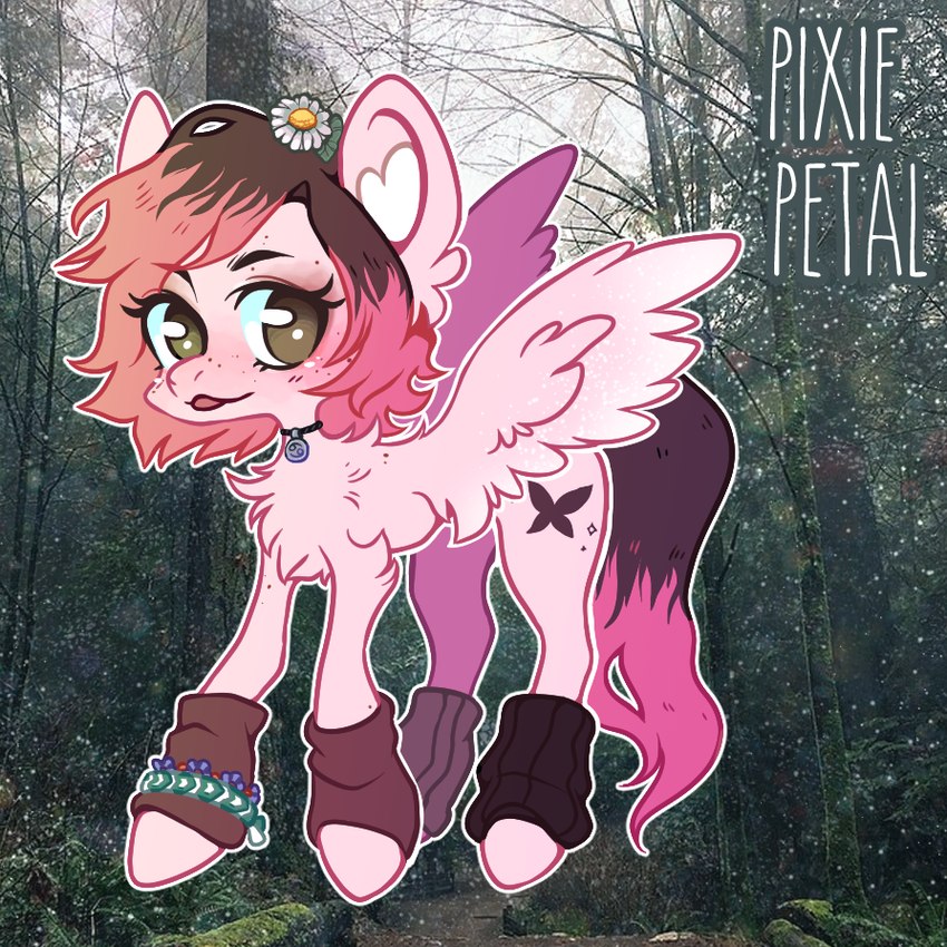 :3 black_hair bracelet brown_eyes cutie_mark female female_feral feral fluffy freckles fur hair hooves jewelry open_mouth open_smile photo_background pink_body pink_fur pink_hair real smile solo tail text wings arkay9 hasbro my_little_pony mythology fan_character pixie_petal equid equine mammal mythological_creature mythological_equine pegasus 1:1 2022 digital_drawing_(artwork) digital_media_(artwork) english_text mixed_media model_sheet photography_(artwork) nonbinary_(lore)