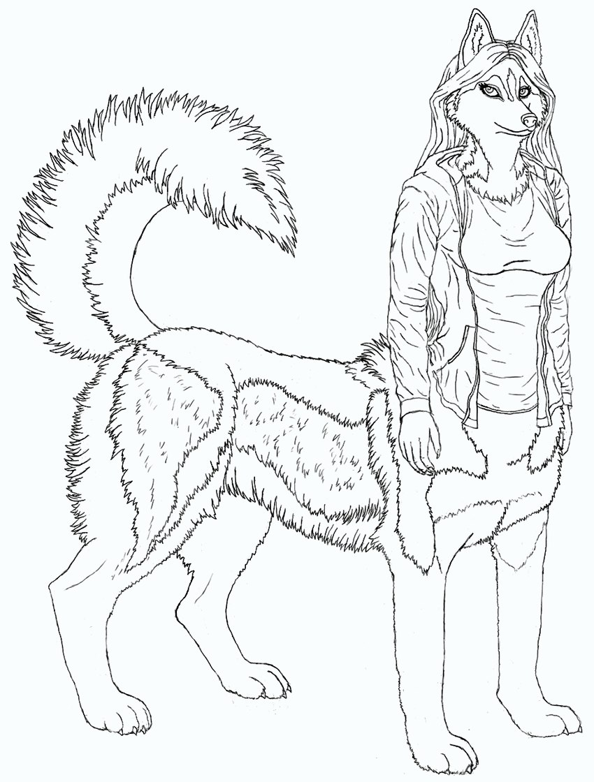 5_fingers bottomless bottomless_female bottomless_taur breasts claws clothed clothing digitigrade eyelashes female finger_claws fingers fluffy fluffy_tail hair hoodie looking_at_viewer quadruped shirt simple_background solo standing tail toe_claws topwear topwear_only white_background chukchi_husky canid canid_taur canine canine_taur canis dog_taur domestic_dog husky husky_taur mammal mammal_taur nordic_sled_dog spitz taur 2011 black_and_white digital_drawing_(artwork) digital_media_(artwork) full-length_portrait hi_res line_art monochrome portrait herm_(lore)