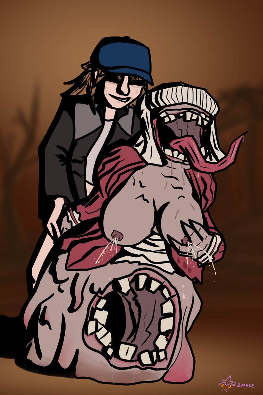 belly_mouth bodily_fluids breasts butt clothed clothed_sex clothing drooling duo eyeless female genital_fluids genitals hand_holding hand_on_breast lactating long_tongue male male/female milk nightmare_fuel nipples not_furry open_mouth partially_clothed saliva sex tongue mizmage darkest_dungeon plague_eater_lady human humanoid mammal monster monstrous_humanoid plague_eater 2:3 hi_res