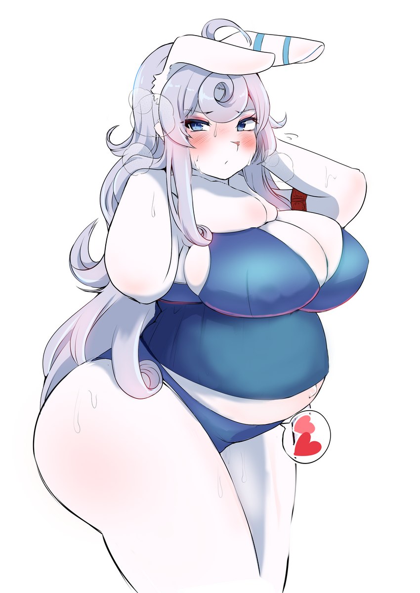 ahoge anthro armband belly big_breasts big_butt biped blue_clothing blue_eyes blue_underwear blush bodily_fluids breasts bustier butt cleavage clothed clothing curvy_figure earband eyelashes female female_anthro floppy_ears front_view fur grey_hair hair heart_symbol huge_breasts kemono long_hair looking_at_viewer monotone_body monotone_fur monotone_hair navel neck_tuft nipple_outline outie_navel pregnant pregnant_anthro pregnant_female solo speech_bubble standing sweat three-quarter_view tuft underwear voluptuous white_body white_ears white_fur wide_hips shikibetsuko lagomorph leporid mammal rabbit 2022 absurd_res colored digital_media_(artwork) hi_res pictographics portrait shaded three-quarter_portrait