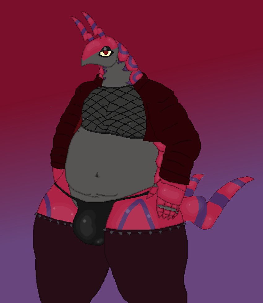 antennae_(anatomy) anthro bedroom_eyes belly bulge carapace clothed clothing crossdressing eyeshadow femboy fishnet_clothing fishnet_topwear jacket makeup male markings narrowed_eyes navel nipple_piercing nipples no_fur panties piercing red_carapace seductive simple_background slightly_chubby solo tail thick_thighs topwear underwear toridiaz nintendo pokemon arthropod generation_5_pokemon insect pokemon_(species) scolipede digital_media_(artwork) hi_res pixel_(artwork)