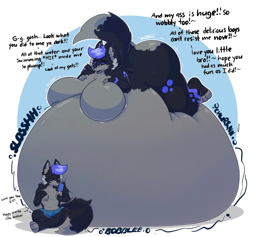 anthro belly big_belly big_butt butt duo female fully_inside huge_belly hyper hyper_belly inflation liquid_inflation lying_on_self male male/female resting_on_belly size_difference text thick_thighs water_inflation kingcreep105 kaycie_(kingcreep105) kc_(kingcreep105) canid canine canis mammal wolf comic english_text hi_res brother_(lore) brother_and_sister_(lore) sibling_(lore) sister_(lore)