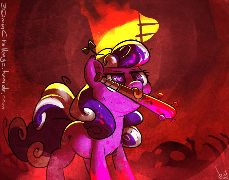 baseball_bat bat_(object) female feral mouth_hold solo tongue tongue_out atryl friendship_is_magic hasbro my_little_pony the_walking_dead screwball_(mlp) earth_pony equid equine horse mammal pony crossover digital_media_(artwork)