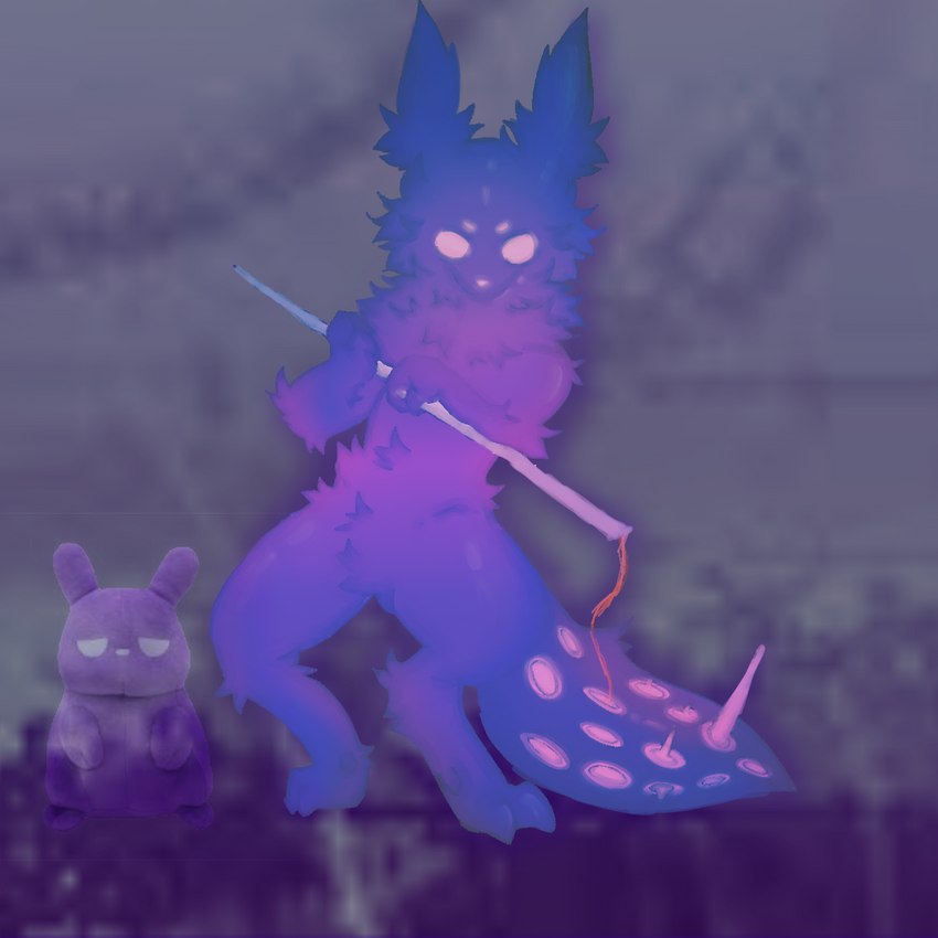 2_toes ambiguous_gender angry anthro arm_tuft cheek_tuft defending defensive eyebrows facial_tuft feet feral fluffy fluffy_chest fluffy_ears fluffy_hair fluffy_tail fur hair holding_object holding_weapon melee_weapon neck_tuft needler plushie polearm purple_body purple_fur solo spear spear_tail tail tail_tuft toes tuft tufted_ears tufted_fur weapon white_eyebrows white_eyes white_nose sillystring rain_world videocult spearmaster_(rain_world) mammal slugcat 1:1 hi_res