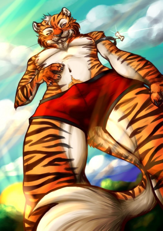 anthro bulge clothing male solo tail underwear fujiokaaika felid mammal pantherine tiger hi_res