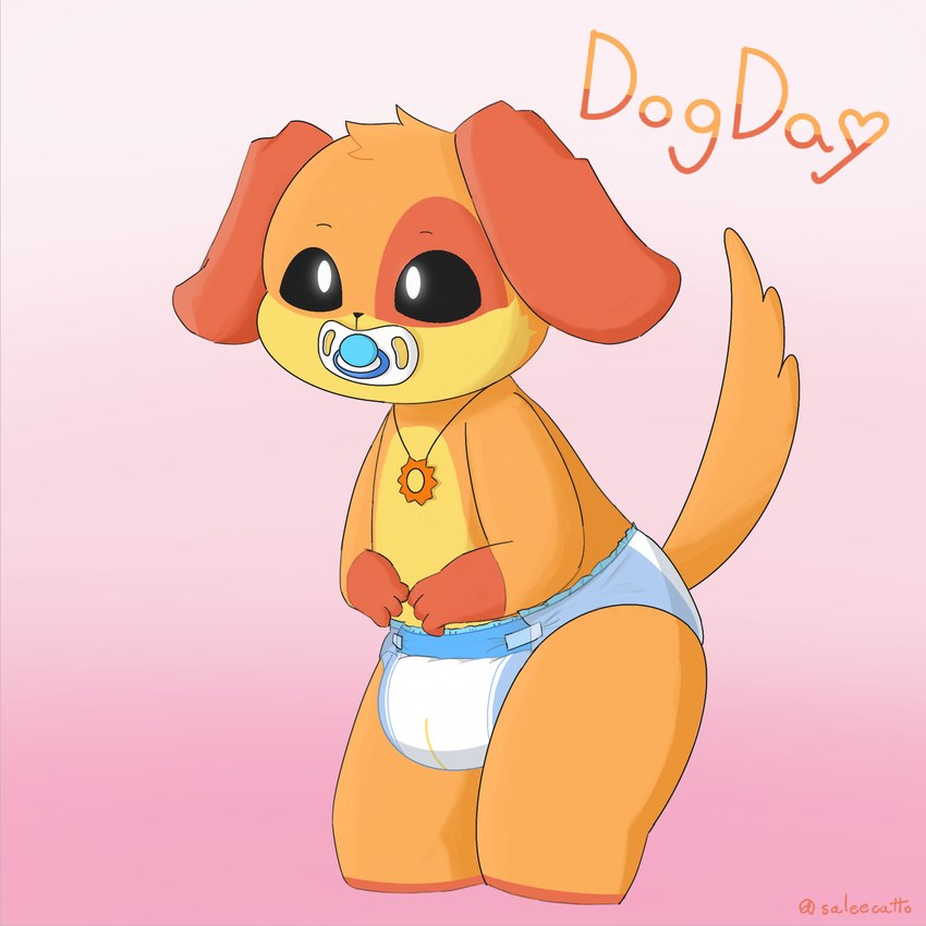 anthro bottomwear clothed clothing diaper diaper_fetish diaper_only jewelry male necklace object_in_mouth pacifier pacifier_in_mouth padding solo tail topless underwear wearing_diaper young young_anthro saleecatto mob_entertainment poppy_playtime smiling_critters dogday_(poppy_playtime) 1:1 hi_res