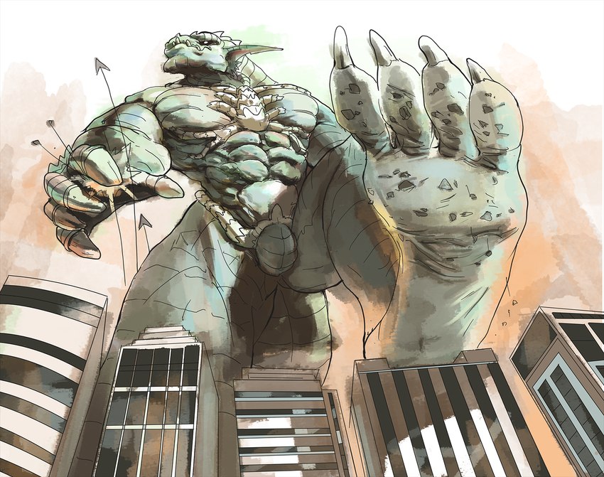 4_toes 5_fingers abs aircraft anthro barefoot biped building building_destruction city city_background city_destruction cityscape claws crush destruction dirty dirty_feet extreme_size_difference feet finger_claws fingers green_body landscape_dwarfing looming low-angle_view macro macro_anthro macro_male male muscular muscular_anthro muscular_male nude outside pawpads paws pecs rampage size_difference sky soles solo stomping stomping_pov tail teeth toe_claws toes vehicle yellow_eyes blackestmanamultis pyronite(commissioner) abrax_(pyronite) monster reptile scalie hi_res