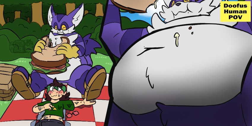 belly belly_focus big_belly bulge drenched food low-angle_view sandwich_(food) ifra sega sonic_the_hedgehog_(series) big_the_cat ifra_strawberii domestic_cat felid feline felis human mammal 2:1