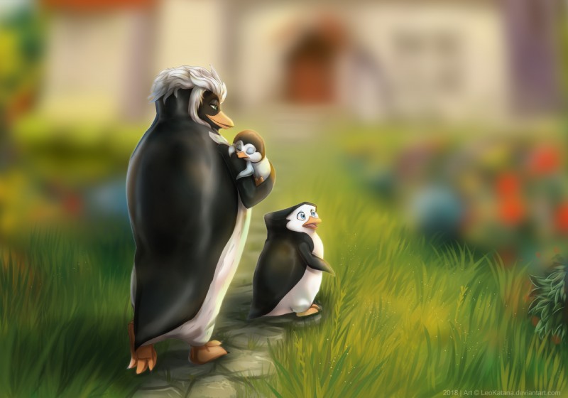 ambiguous_gender blue_eyes feral grass green_eyes group hair male out_of_focus plant sleeping text walking white_hair young leokatana dreamworks madagascar_(series) the_penguins_of_madagascar private skipper_(madagascar) avian bird penguin nigel_(disambiguation) hi_res url