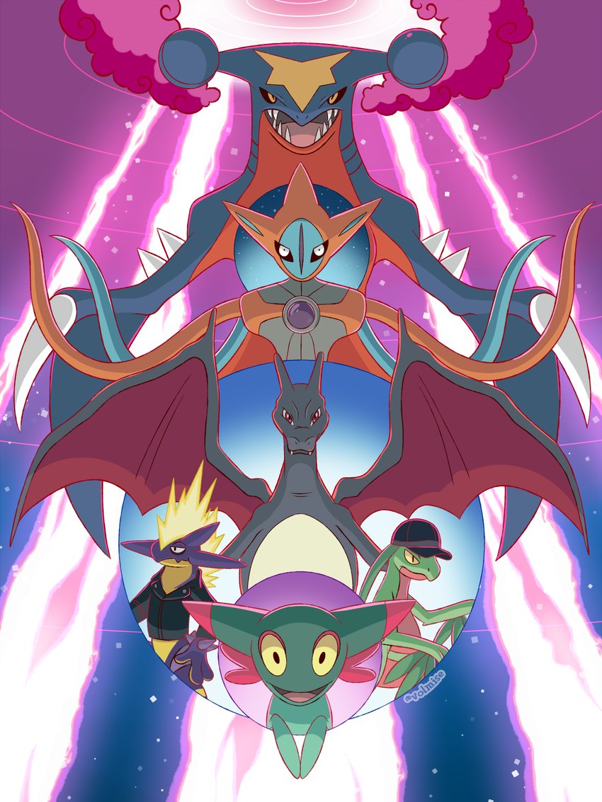 ambiguous_gender clothing dynamax feral group hat headgear headwear jacket movie_poster poster poster_template topwear volmise nintendo pokemon pokemon_mystery_dungeon spike_chunsoft amped_toxtricity attack_forme_deoxys charizard deoxys dreepy garchomp generation_1_pokemon generation_3_pokemon generation_4_pokemon generation_8_pokemon grovyle legendary_pokemon pokemon_(species) toxtricity 3:4 hi_res