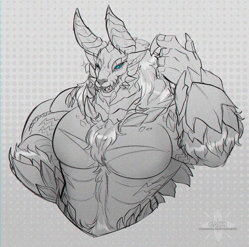 abs anthro biceps claws fur horn male muscular muscular_anthro muscular_male nude open_mouth pecs scales simple_background solo gaiki capcom monster_hunter canid canine fanged_wyvern mammal scalie zinogre absurd_res digital_media_(artwork) hi_res