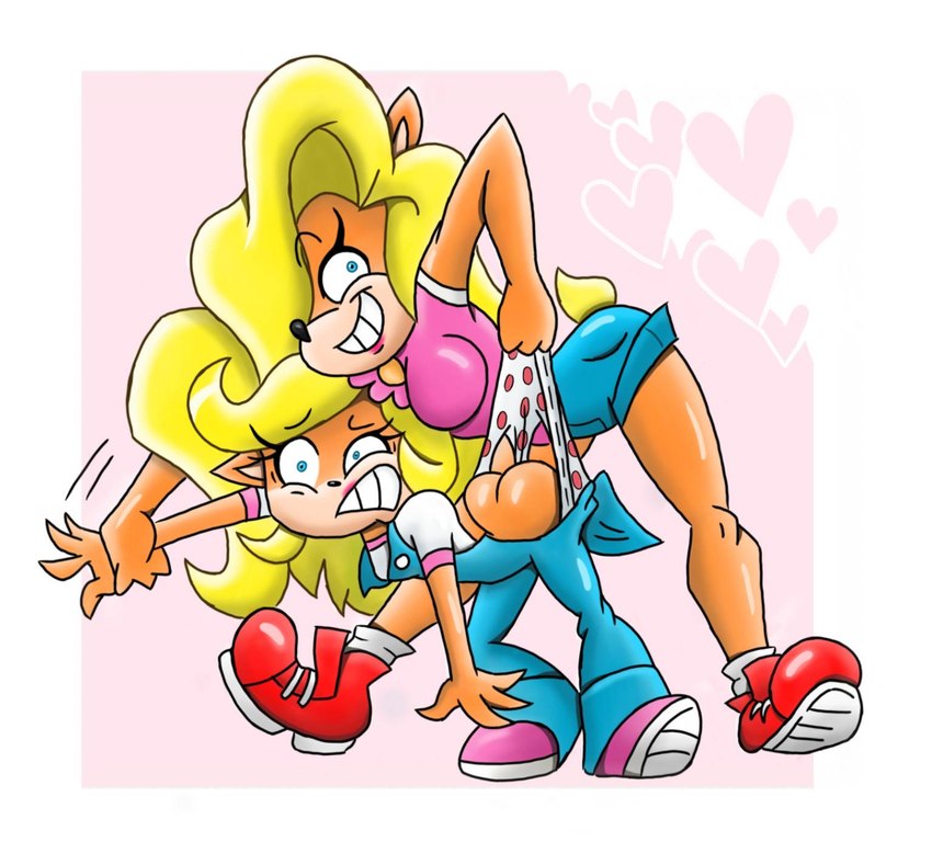 anthro bullying butt clothing duo female female/female pain panties polka_dot_panties size_difference underwear wedgie moexe activision crash_bandicoot_(series) coco_bandicoot tawna_bandicoot bandicoot mammal marsupial hi_res