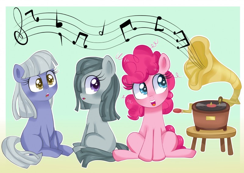 blue_eyes female gramophone grey_hair group hair musical_note musical_symbol pink_hair purple_eyes symbol yellow_eyes young lbrwihtdiamonds friendship_is_magic hasbro my_little_pony limestone_pie_(mlp) marble_pie_(mlp) pinkie_pie_(mlp) earth_pony equid equine horse mammal pony 2013 hi_res sibling_(lore)