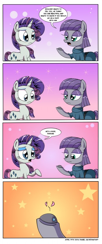 blue_eyes broken_heart clothing female frock heartbroken horn rejection text daniel-sg friendship_is_magic hasbro my_little_pony mythology boulder_(mlp) maud_pie_(mlp) rarity_(mlp) equid equine horse mammal mythological_creature mythological_equine pony unicorn 2016 comic english_text hi_res