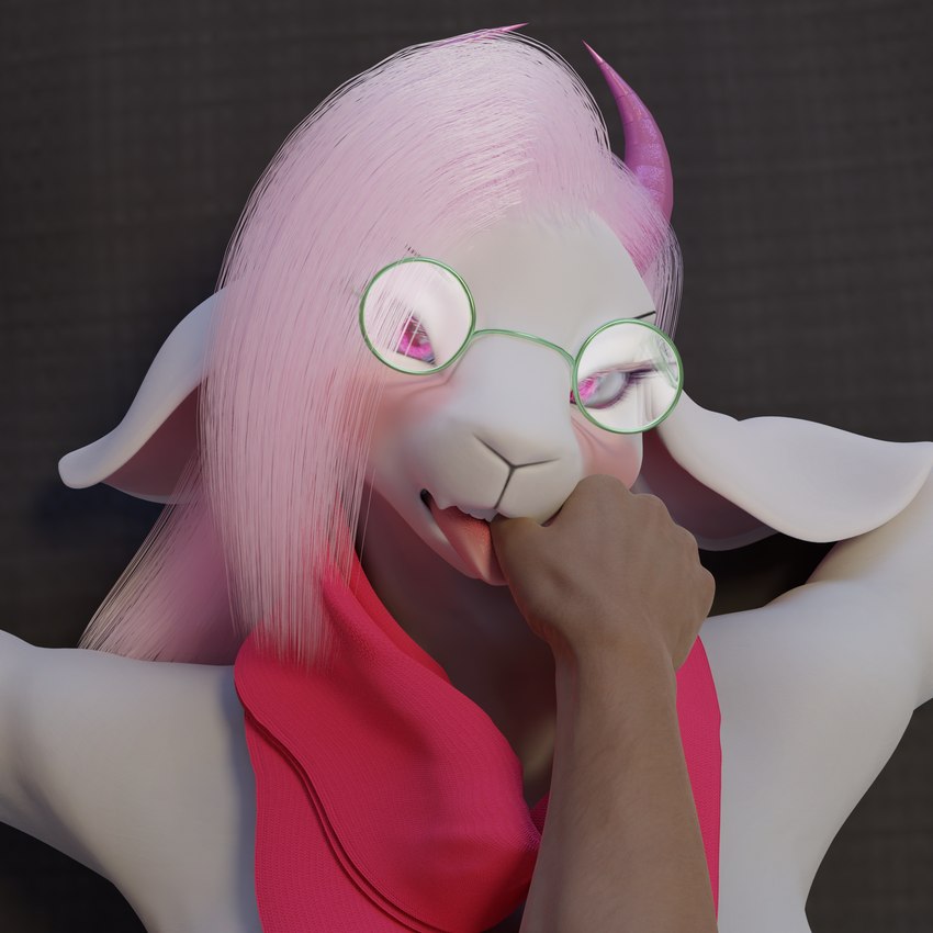 anthro blush crossgender duo eyewear female finger_in_mouth first_person_view glasses looking_at_viewer male male/female red_scarf scarf seductive teasing thumb_in_mouth tongue tongue_out saltysweets deltarune undertale_(series) ralsei ralsei_(bysamzan) warfare_goat bovid caprine goat human mammal 1:1 3d_(artwork) digital_media_(artwork) hi_res