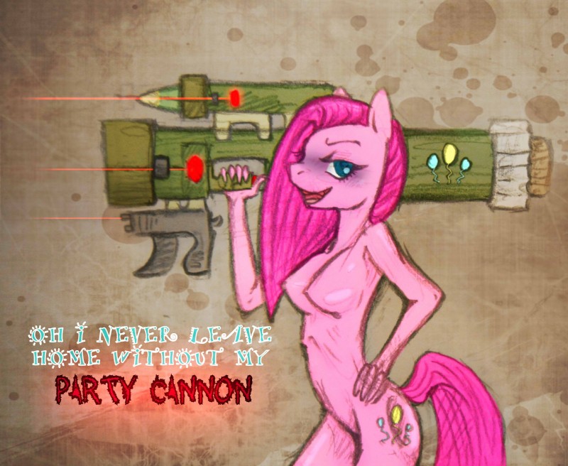 anthro anthrofied breasts cannon female gun hair holding_gun holding_object holding_ranged_weapon holding_weapon nuke party party_cannon quote ranged_weapon solo straight_hair viscous weapon xxpoizenxx friendship_is_magic hasbro my_little_pony flow pinkamena_(mlp) pinkie_pie_(mlp) earth_pony equid equine horse mammal pony crossover hi_res