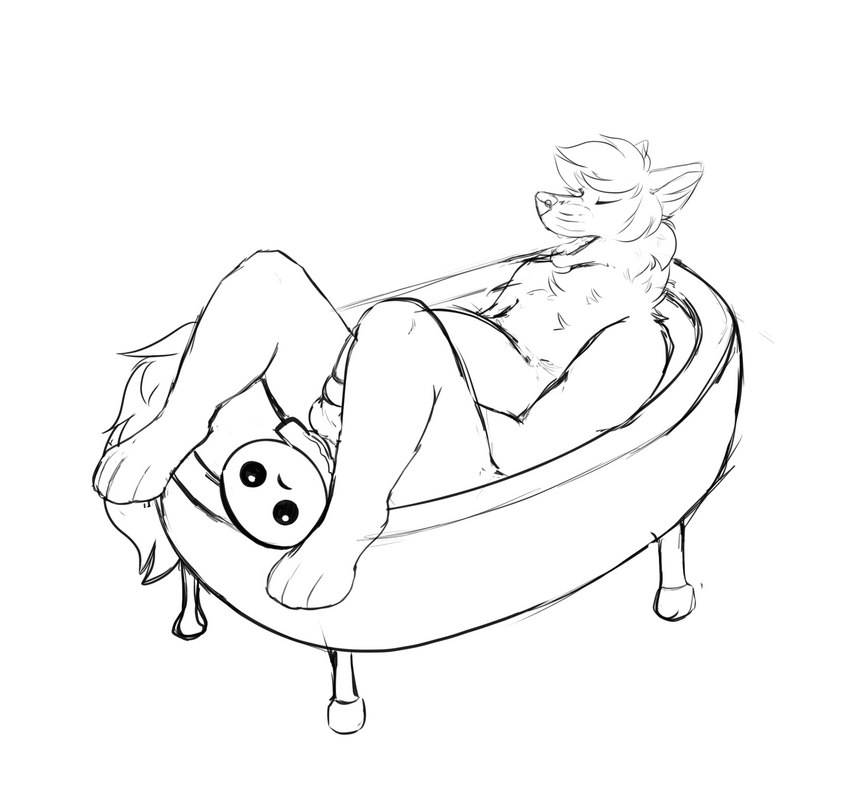 anal anal_birth anthro bathtub birth claw_foot_bathtub intersex male pregnant pregnant_male solo sunken_seat up_and_over snowburn0 the_binding_of_isaac_(series) draceus isaac_(tboi) canid canine canis mammal wolf hi_res monochrome