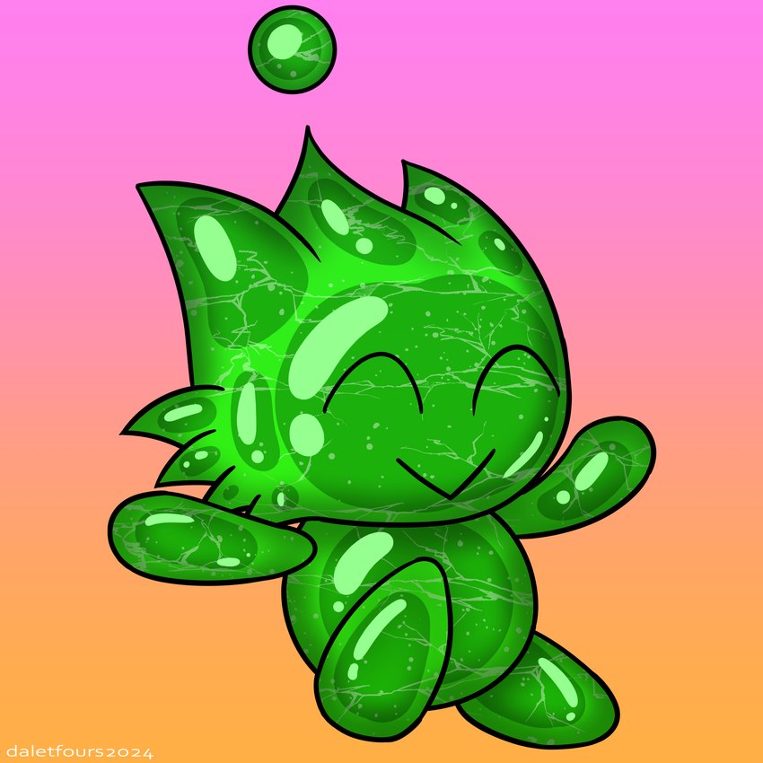 ambiguous_gender eyes_closed glistening glistening_body gradient_background green_body horn simple_background smile solo daletfours sega sonic_the_hedgehog_(series) honeydew_(daletfours) chao_(sonic) goo_creature 1:1 absurd_res hi_res