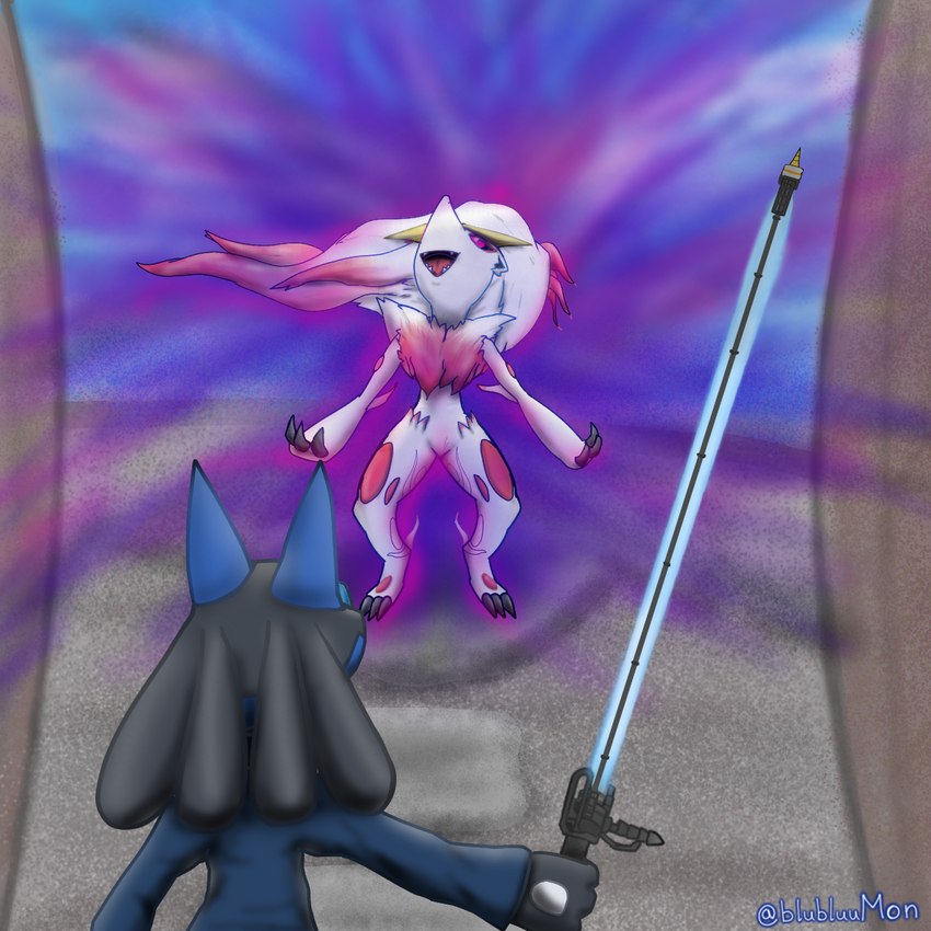 angry anthro clothing cosplay duo energy jacket laser_sword male melee_weapon open_mouth pink_eyes sand screaming sword topwear weapon blubluumon nintendo no_more_heroes pokemon pokemon_legends_arceus fu_(no_more_heroes) jean_baptiste_vi_(no_more_heroes) travis_touchdown generation_4_pokemon generation_8_pokemon hisuian_form hisuian_zoroark lucario pokemon_(species) regional_form_(pokemon) 1:1 hi_res