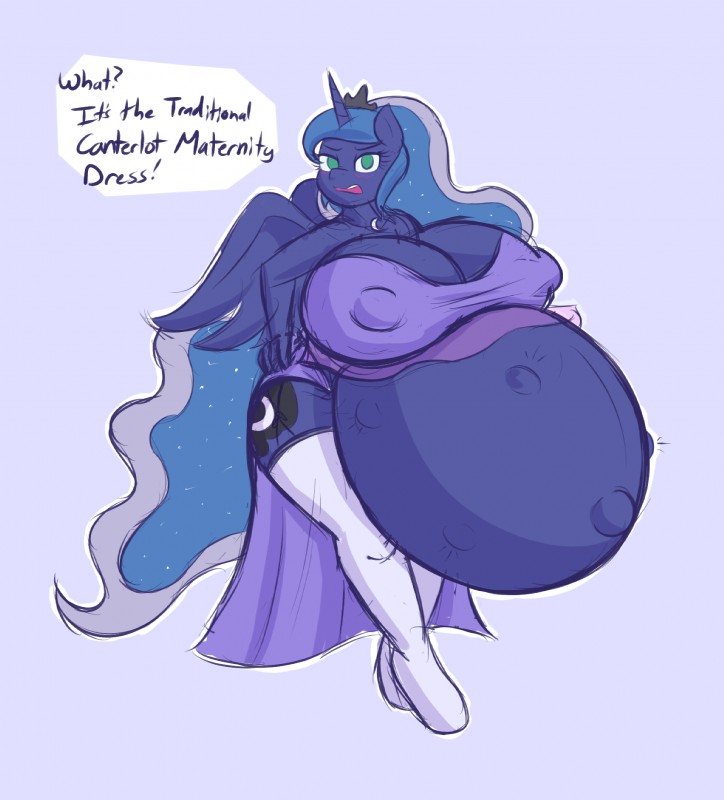 anthro anthrofied belly big_belly big_breasts breasts clothed clothing female fetal_movement horn huge_breasts hyper hyper_breasts hyper_pregnancy legwear nipple_outline pregnant pregnant_anthro pregnant_female solo thick_thighs thigh_highs wings forfun41 friendship_is_magic hasbro my_little_pony mythology princess_luna_(mlp) equid equine horse mammal mythological_creature mythological_equine pony winged_unicorn hi_res