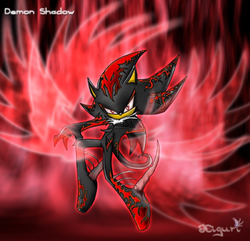 anthro black_body black_fur black_nose fur looking_at_viewer male markings pose red_background red_eyes simple_background solo tail thick_calves thin_thighs kiguri sega sonic_the_hedgehog_(series) shadow_the_hedgehog demon eulipotyphlan hedgehog mammal red_theme