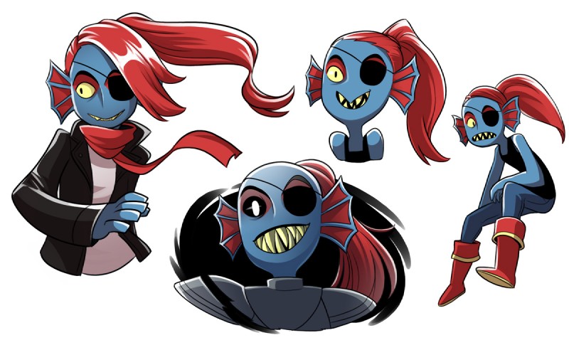 armor black_sclera blue_body blue_skin boots clothing eye_patch eyewear female footwear hair jacket red_hair scarf sharp_teeth shoes simple_background smile solo teeth topwear white_background yellow_eyes cubewatermelon undertale undertale_(series) undyne undyne_the_undying animal_humanoid fish fish_humanoid humanoid marine marine_humanoid