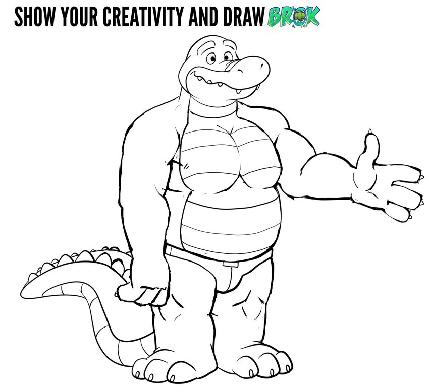 anthro bulge clothing humanoid_hands male musclegut muscular simple_background slightly_chubby smile solo speedo swimwear text white_background hunter-husky brok_the_investigator cowcat_games brok_(brok_the_investigator) alligator alligatorid crocodilian reptile scalie 2024 english_text hi_res