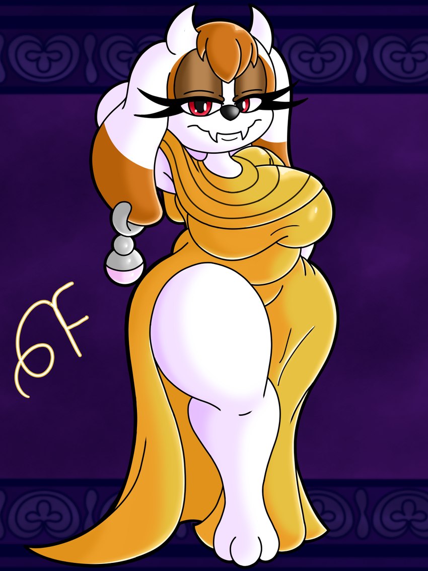 anthro big_breasts breasts brown_hair curvy_figure female floppy_ears fur fusion hair horn lop_ears mature_female potara_ear_ring red_eyes slightly_chubby solo thick_thighs voluptuous white_body white_fur bomba_world12 disney disney's_hercules sega sonic_the_hedgehog_(series) undertale undertale_(series) fan_character toriel torilla_(bomba_world12) vanilla_the_rabbit bovid caprine goat lagomorph leporid mammal rabbit 3:4 hi_res letterbox