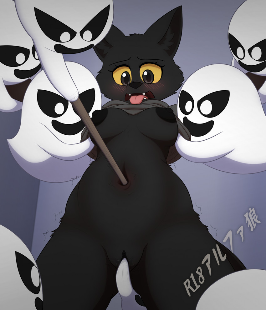 ambiguous_fluids anthro anthrofied areola arm_grab bdsm belly belly_focus biped black_body black_eyes black_fur black_nipples black_sclera black_vulva bodily_fluids bondage bound breasts cheek_tuft clothed clothing clothing_lift countershade_fur countershade_torso countershading curvy_figure deep_navel detailed_navel embarrassed eyebrows eyelashes facial_tuft fangs female female_penetrated fluffy front_view fur gangbang genital_fluids genitals group group_sex hand_on_vulva holidays inner_ear_fluff inside interspecies looking_down male male/female male_penetrating male_penetrating_female navel navel_blush navel_fetish navel_focus navel_penetration navel_play navel_poke navel_rim nipples nude nude_anthro nude_female object_in_navel open_mouth partially_clothed penetration sex shaking sharp_teeth shirt shirt_lift smile snout spread_legs spreading tail teeth text tongue tongue_out topwear tremble_spikes trembling tuft unusual_penetration vaginal vaginal_fluids vaginal_penetration vulva wand white_body white_eyes yellow_sclera r18alphawolf google google_doodle halloween magic_cat_academy momo_(google) domestic_cat felid feline felis ghost mammal spirit 2025 artist_name hi_res signature watermark