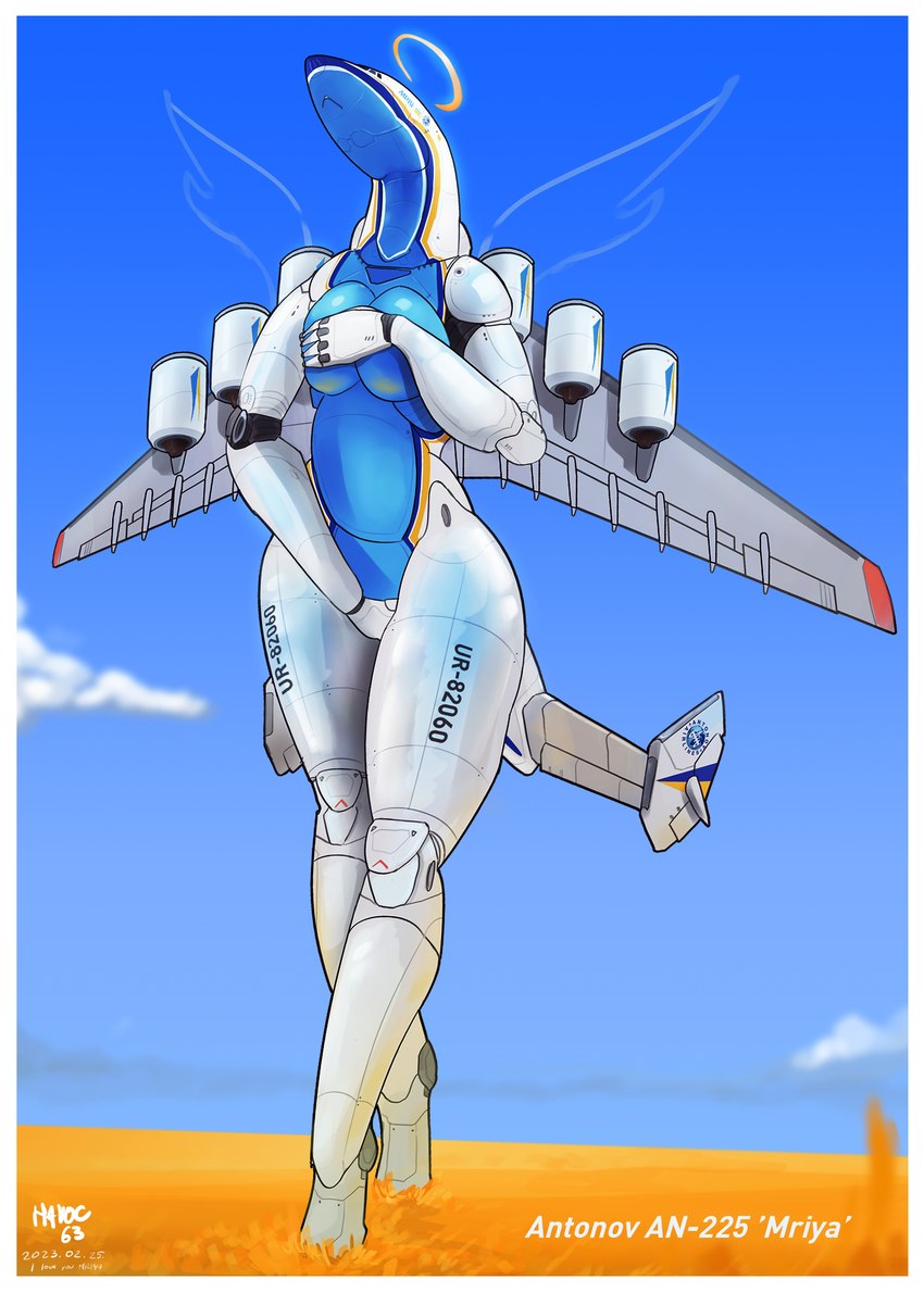 aircraft anthro antonov_an-225_mriya blue_sky border breasts cloud covering covering_breasts covering_crotch covering_self dutch_angle engine feathered_wings feathers female field halo machine self_censorship sky solo tail ukraine ukrainian_flag vehicle walking wheat_field white_border wings havoc63 antonov aircraft_humanoid living_aircraft living_machine living_vehicle absurd_res hi_res