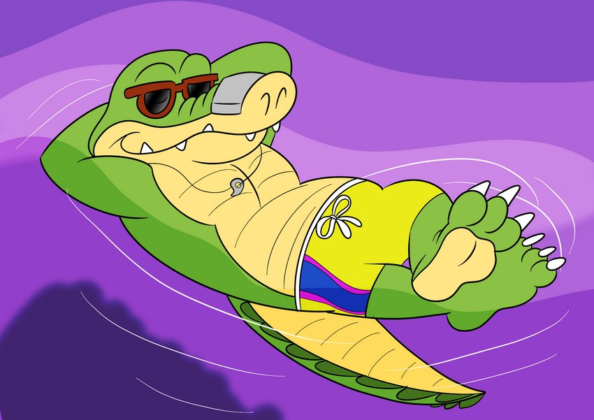 3_toes anthro clothing eyewear feet lying male slightly_chubby solo sunglasses swimming_trunks swimwear toes water yellow_clothing yellow_swimming_trunks yellow_swimwear jolly_the_lizard brok_the_investigator cowcat_games brok_(brok_the_investigator) alligator alligatorid crocodilian reptile scalie 2021 hi_res