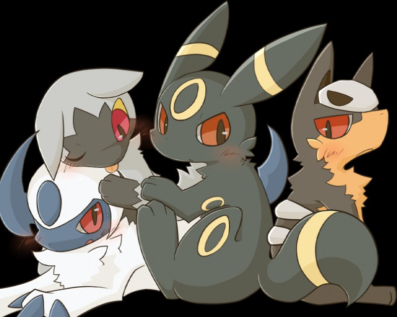 :< ambiguous_gender blush bone claws feral fluffy fur group heart_symbol horn hug looking_at_viewer looking_back looking_down multicolored_body multicolored_fur open_mouth pseudo_clothing quadruped sitting skull surprise tongue tongue_out shin_(artist) mythology nintendo pokemon absol canid canid_demon canine demon eeveelution generation_2_pokemon generation_3_pokemon hellhound houndour mammal mythological_canine mythological_creature pokemon_(species) poochyena umbreon alpha_channel digital_drawing_(artwork) digital_media_(artwork)