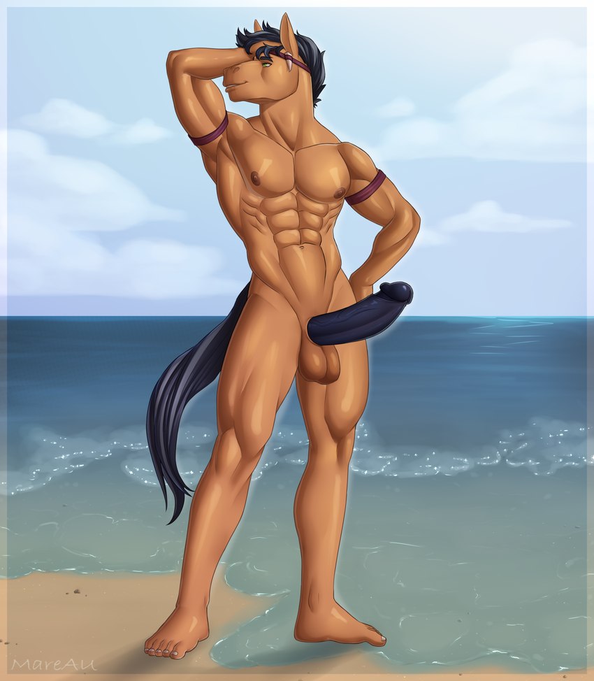 abs anthro balls erection feet foreskin genitals humanoid_feet humanoid_genitalia humanoid_penis male muscular muscular_anthro muscular_male navel nipples pecs penis plantigrade retracted_foreskin solo vein veiny_penis mareau tida equid equine horse mammal pony hi_res