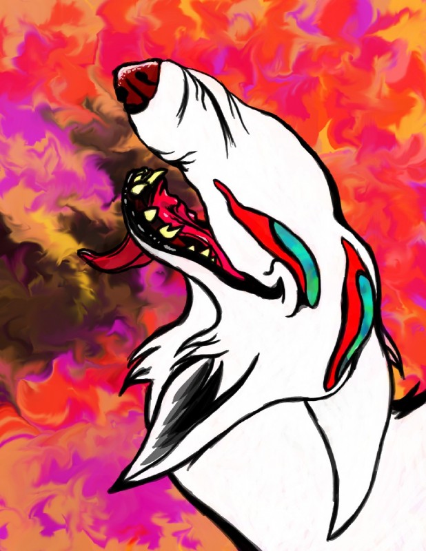 abstract_background anthro creepy drugs feral fur lsd madness simple_background solo what zvxtriad canid canine fox mammal hi_res