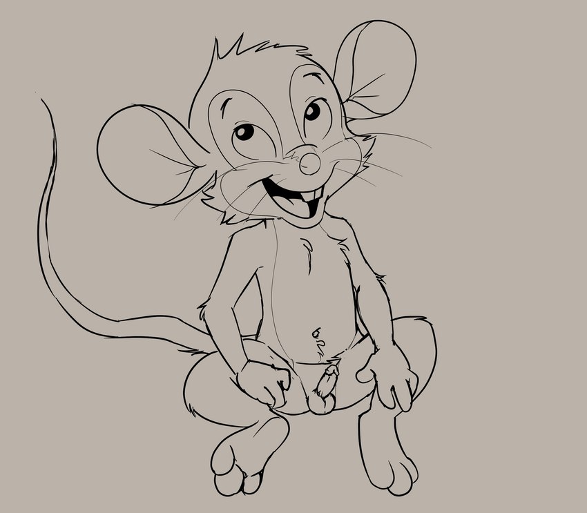 anthro balls circumcised erection genitals male navel nude open_mouth penis smile solo tail young young_anthro young_male compfive an_american_tail don_bluth fievel_mousekewitz mammal mouse murid murine rodent greyscale hi_res monochrome