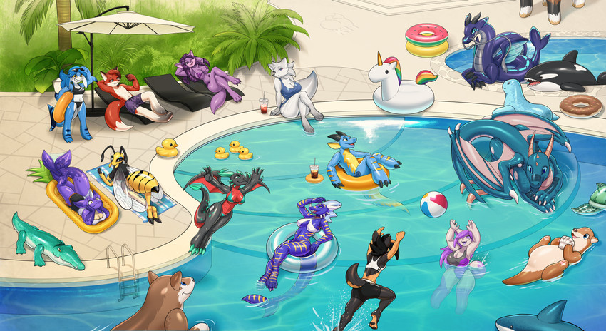 animal_pool_toy anthro arms_above_head arms_bent ball bath_toy beach_ball bent_leg bent_legs beverage bikini clothing container crossed_ankles crossed_legs cup curved_tail disposable_cup diving donut_pool_toy drink_float extended_arm extended_arms extended_leg feet_over_edge female feral fin_out_of_water floatie floating food_pool_toy foot_in_water foot_over_edge fully_submerged_legs fully_submerged_tail group group_portrait half_submerged hand_behind_head hands_above_head hands_behind_head holding_object holding_pool_toy holding_swim_ring inflatable inflatable_drink_holder inflatable_ride inflatable_support inflatable_toy inner_tube knock-kneed ladder leg_over_edge leg_over_knee legs_together lying male on_front on_pool_toy on_swim_ring one_calf_up partially_submerged planted_leg plastic pool_toy poolside raised_arm raised_arms raised_calf raised_foot raised_hand rubber_duck sitting soaking_feet splash standing straight_leg straight_legs submerged_legs submerged_tail sunken_seat supported_arm supported_legs swim_ring swimming_pool swimming_pool_ladder swimming_trunks swimwear tail tail_out_of_water translucent_water two-piece_swimsuit up_and_over water wet kittellox_(artist) mythology shiva_(oc) arthropod canid canine canis cetacean crocodile crocodilian dobermann dolphin domestic_dog dragon fish fox hymenopteran inanimate_object insect mammal marine mustelid mythological_creature mythological_scalie oceanic_dolphin orca otter pinscher reptile scalie shark toothed_whale wasp wolf hi_res