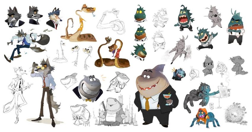 mr. piranha, mr. shark, mr. snake, mr. wolf, and ms. tarantula (the bad guys and etc) created by anthony holden, jorge capote, julien le rolland, pierreperifel, and taylor krahenbuhl