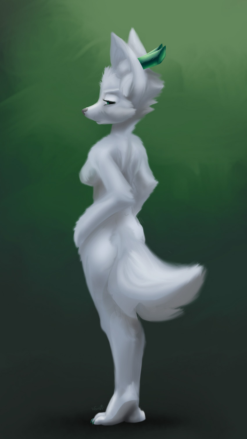 anthro arctic emeralds female fluffy horn mysterious rock solo standing ven4ik emeralda canid canine fox mammal absurd_res hi_res