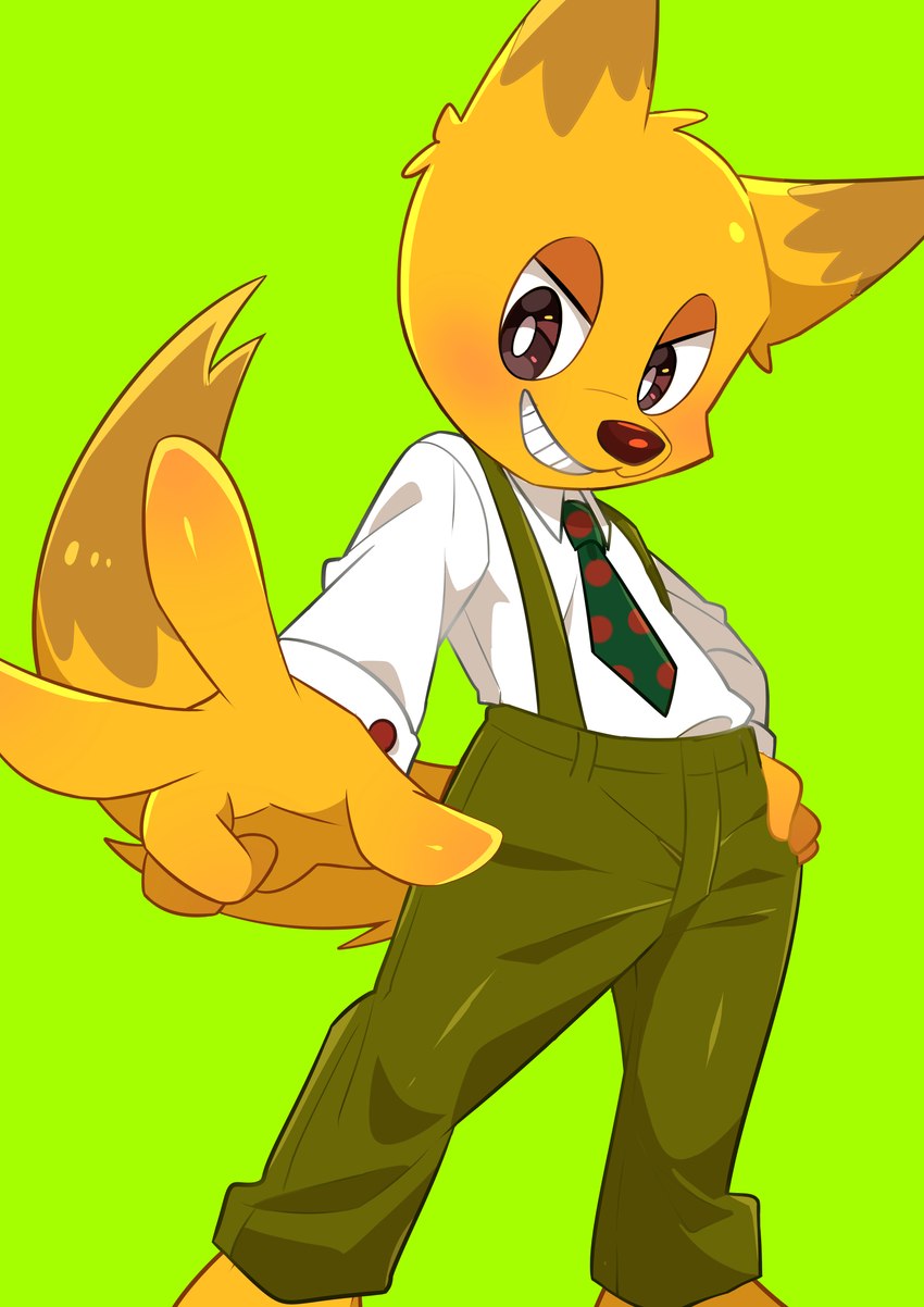 anthro clothed clothing fur male overalls solo young young_anthro young_male hentaib pecola rudy_(pecola) canid canine fox mammal absurd_res hi_res