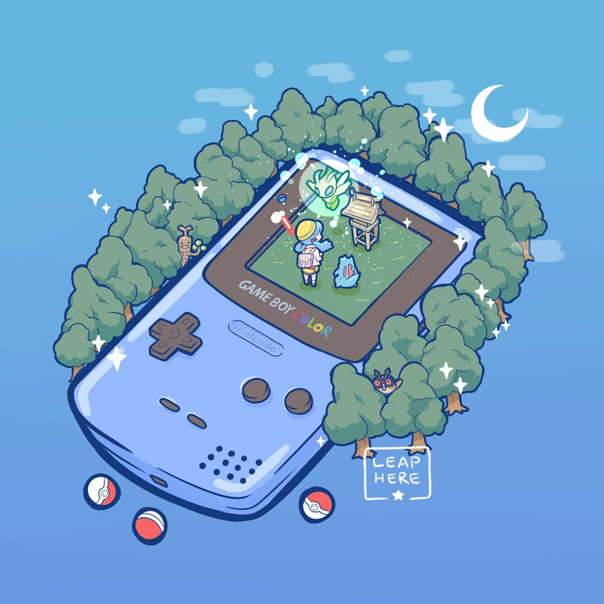 blue_body blue_skin brown_body brown_feathers chibi crescent_moon electronics feathers female forest game_boy_color_console game_boy_logo game_console green_body group handheld handheld_console hokora ilex_forest ilex_forest_shrine legs_together logo moon night nintendo_console nintendo_logo oversized_console plant pokeball red_eyes shrine sparkles standard_pokeball standing star straight_legs tree leaphere game_boy_color game_boy_family nintendo pokemon kris_(pokemon) avian bird celebi generation_2_pokemon hoothoot legendary_pokemon owl pokemon_(species) sudowoodo totodile 1:1 hi_res