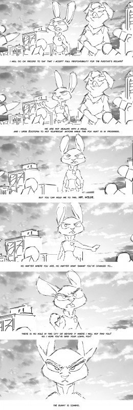 anthro belt buckteeth bulletproof_vest clothed clothing dialogue duo electronics female looking_at_viewer microphone outside police police_uniform teeth text uniform utility_belt thewyvernsweaver disney zootopia judy_hopps mayor_swinton domestic_pig lagomorph leporid mammal rabbit suid suina sus_(pig) 2017 absurd_res comic digital_drawing_(artwork) digital_media_(artwork) english_text greyscale hi_res monochrome