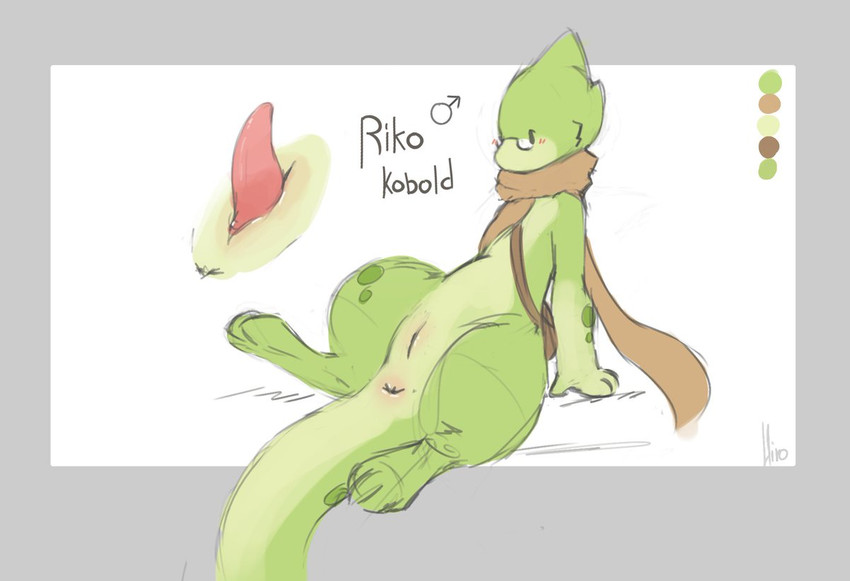 animal_genitalia anthro anus blush eyewear genital_slit genitals glasses leaning leaning_backward male penis satchel scarf solo hirowo riko_kobold kobold scalie flat_colors model_sheet