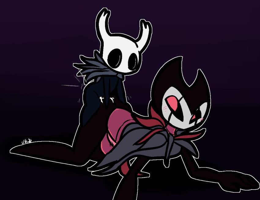 2_horns all_fours anthro anthro_on_anthro anthro_penetrated anthro_penetrating anthro_penetrating_anthro ass_up black_body black_exoskeleton black_eyes black_sclera blush bodily_fluids butt cape clothing cum cum_from_ass cum_in_ass cum_inside cum_on_butt duo exoskeleton from_behind_position genital_fluids grey_cape grey_clothing horn larger_anthro larger_male larger_penetrated looking_at_another looking_back male male/male male_penetrated male_penetrating male_penetrating_male no_pupils penetration perching_position pink_eyes sex size_difference smaller_anthro smaller_male white_body white_exoskeleton white_horn white_mask ultilix hollow_knight team_cherry grimm_(hollow_knight) the_knight_(hollow_knight) vessel_(species) 2025