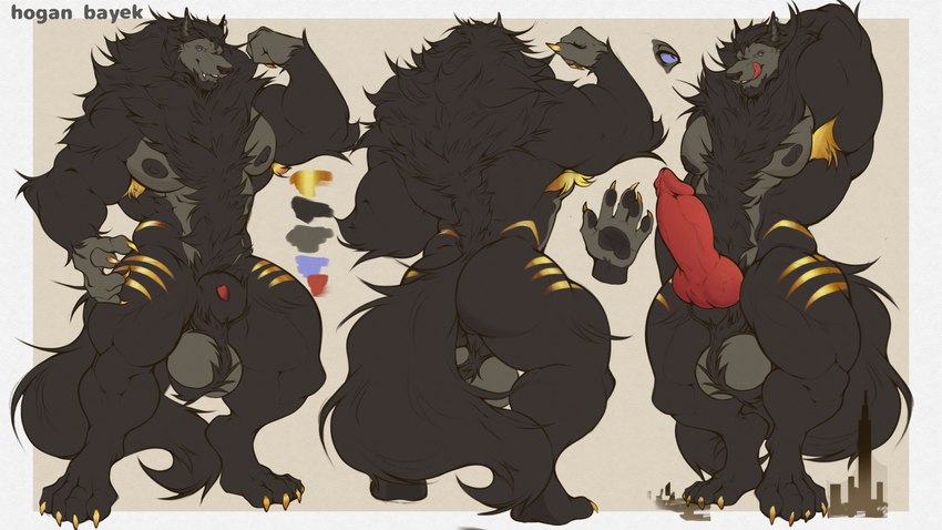 anthro balls bayek bulge genitals knot macro male male/male muscular paws pecs solo loganarts mythology hogan_bayek canid canine canis mammal mythological_canine mythological_creature werecanid werecanine werecreature werewolf wolf thighs 16:9 4k absurd_res hi_res model_sheet widescreen