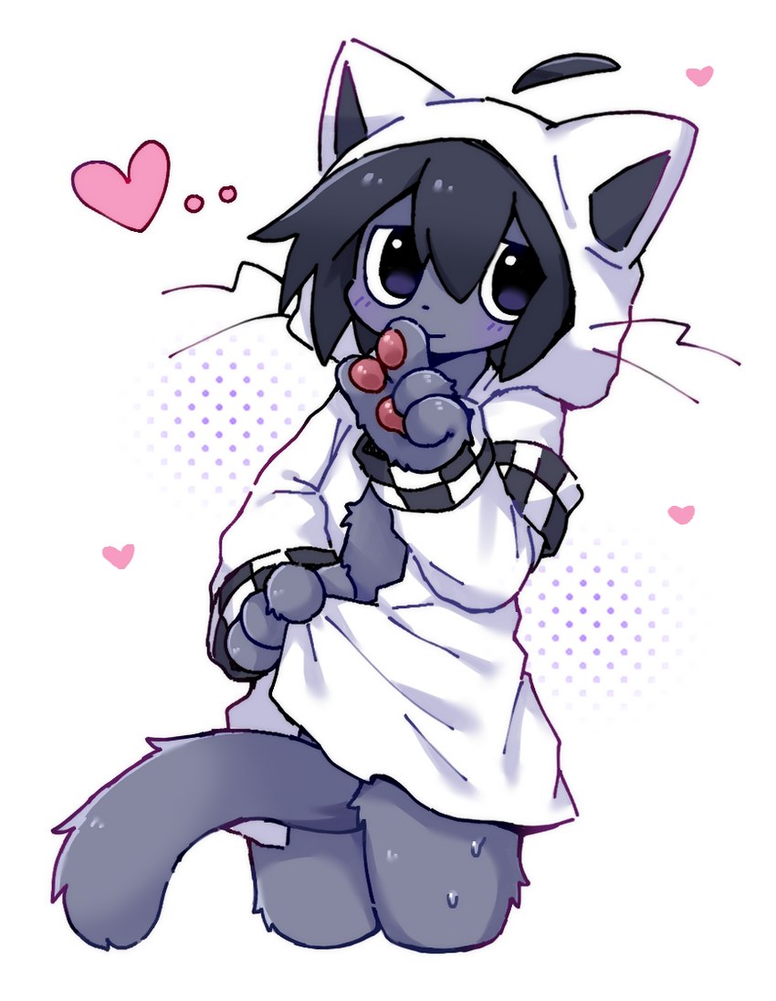 4_fingers adolescent ahoge ambiguous_gender anthro biped black_hair black_nose bottomless bottomless_ambiguous bottomless_anthro clothed clothing fingerpads fingers front_view fur furgonomics grey_body grey_fur grey_tail hair handpaw heart_symbol hearts_around_body hoodie hoodie_only kemono looking_at_viewer monotone_body monotone_fur monotone_hair monotone_tail open_clothing open_hoodie open_topwear pawpads paws pink_pawpads short_hair simple_background solo standing tail tail_between_legs three-quarter_view topwear topwear_only whiskers white_background white_clothing white_hood white_hoodie white_topwear young young_anthro non_nya_nya non_(non_nya_nya) domestic_cat felid feline felis mammal 2023 colored digital_media_(artwork) portrait shaded three-quarter_portrait male_(lore)