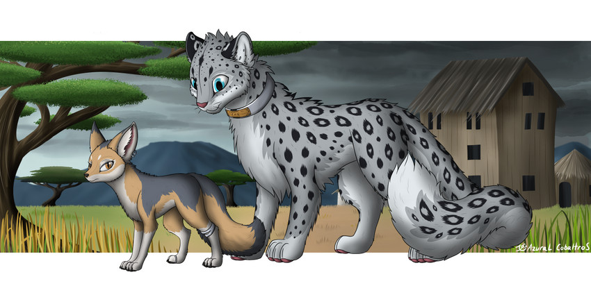 4_toes anklet collar domestic_pet duo ear_piercing ear_ring feet female feral jewelry male male/female piercing ring_piercing shack slave toes azural_cobaltros kali_(a5an1) kan_(snowycheetah) canid canine cape_fox felid fox mammal pantherine snow_leopard true_fox 2:1