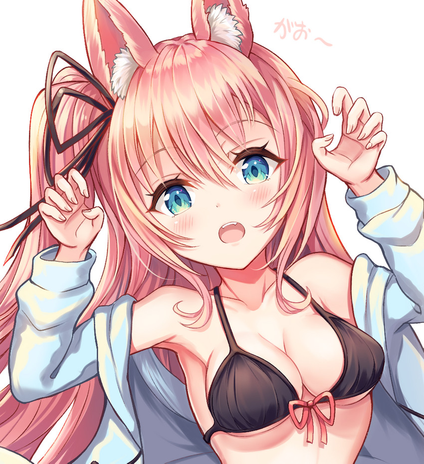 bikini bikini_top blush breasts cleavage clothed clothing female hair long_hair simple_background solo swimwear two-piece_swimsuit white_background sakura_ani animal_humanoid canid canid_humanoid canine canine_humanoid fox_humanoid humanoid mammal mammal_humanoid 2020