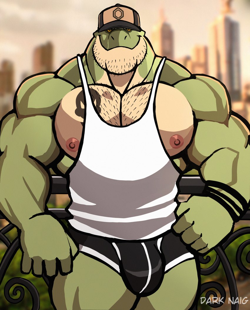 anthro barazoku baseball_cap biceps big_biceps big_bulge big_deltoids big_muscles big_pecs black_tattoo blurred_background body_hair building bulge chest_hair chest_tattoo city cityscape clothed clothing countershade_body countershade_face countershade_neck countershade_scales countershade_torso countershading dark_tattoo deltoids facial_hair fence front_view green_arms green_body green_face green_fingers green_hands green_head green_legs green_neck green_scales hat headgear headwear huge_deltoids huge_muscles light_arms light_body light_chest light_eyes light_face light_fingers light_hands light_head light_legs light_neck looking_at_viewer male male_anthro manly mature_anthro mature_male monotone_arms monotone_chest multicolored_body multicolored_scales muscular muscular_anthro muscular_arms muscular_male neck_muscles nipples non-mammal_nipples outside park pecs plant scale_tattoo scales shirt shrub skull_symbol skull_tattoo skyscraper small_eyes smile solo standing symbol symbol_tattoo tan_body tan_chest tan_countershading tan_face tan_head tan_neck tan_scales tank_top tattoo thick_thighs topwear trapezius triceps two_tone_body two_tone_face two_tone_head two_tone_neck two_tone_scales underwear yellow_eyes darknaigart jace_(darknaig) dinosaur prehistoric_species reptile scalie theropod tyrannosaurid tyrannosauroid tyrannosaurus tyrannosaurus_rex 2022 absurd_res artist_name colored digital_drawing_(artwork) digital_media_(artwork) hi_res