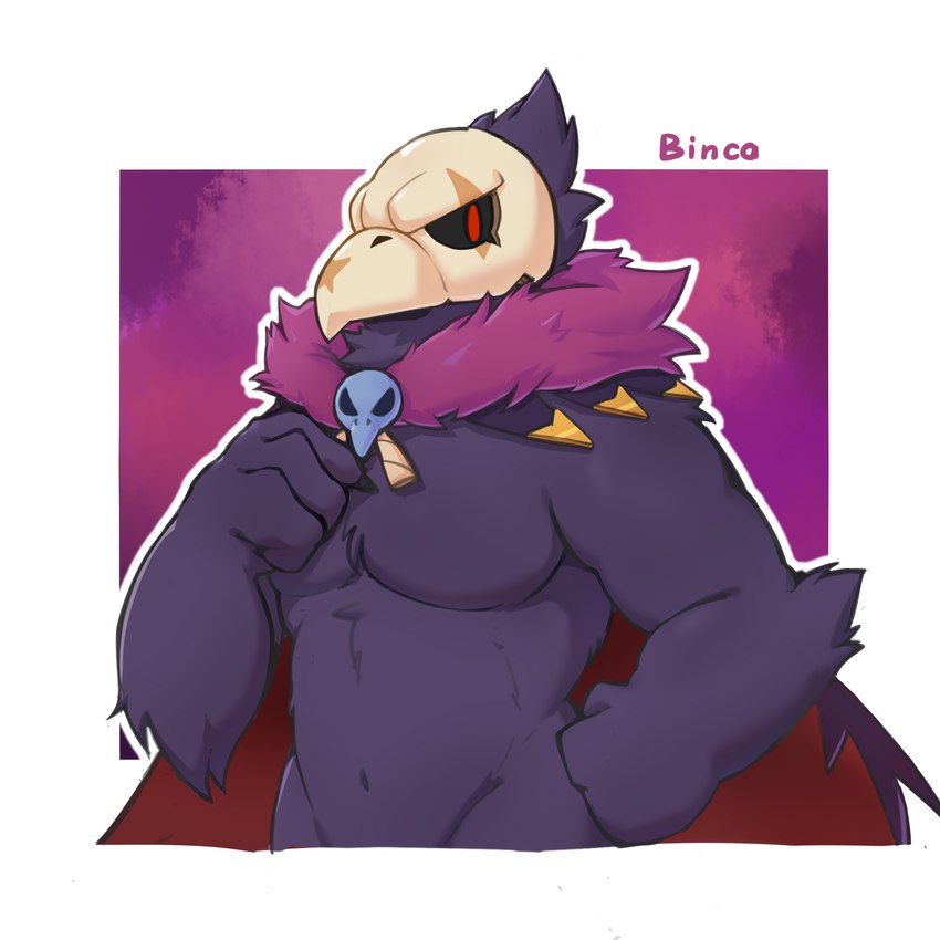 anthro bone cloak clothing male red_eyes skull skull_head solo binca_233 brawl_stars supercell_(company) crow_(brawl_stars) avian bird corvid corvus_(genus) crow oscine passerine 1:1 hi_res